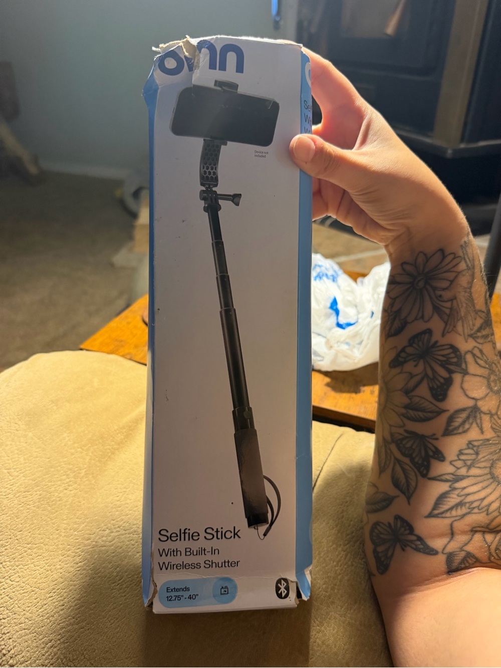 Onn Black Bluetooth Selfie Stick with Extendable Handle